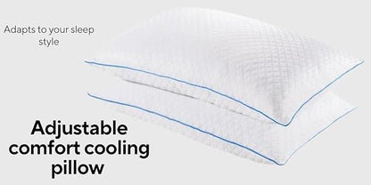 Pure lux Gel Memory Foam Adjustable Cooling Pillow, Queen 2 Pack, 20 x 28 inches