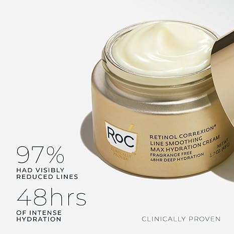 RoC Retinol Correxion Max Hydration Anti-Aging Daily Face Moisturizer with Hyaluronic Acid, Fragrance-Free, Oil Free Skin Care, 1.7 Ounces (Packaging May Vary)