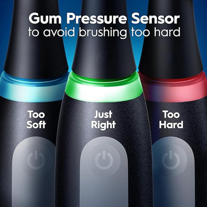 Oral-B Rechargeable Electric Toothbrush, iO3 Limited Deep Clean, 3 Cleaning Modes, Visual Pressure Sensor to Protect Gums, 2 Brush Heads, Travel Case, Black