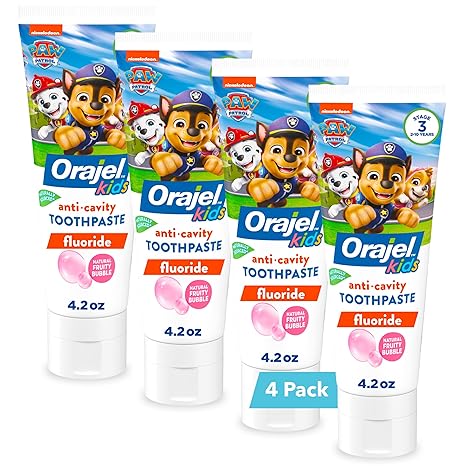 Orajel Kids Paw Patrol Anti-Cavity Fluoride Toothpaste, Natural Fruity Bubble Flavor, 4.2oz (4-Pack)