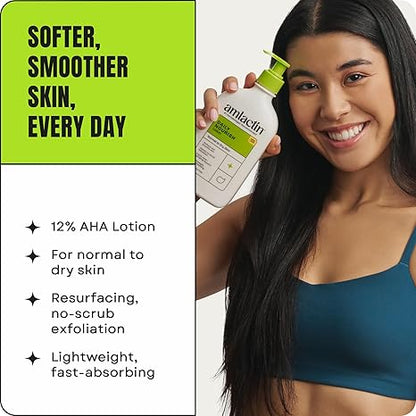 AmLactin Daily Nourish Therapeutic Body Lotion for Dry Skin - No-Scrub Exfoliator and Moisturizer 12% Lactic Acid Lotion, 14.1 oz (Packaging May Vary)