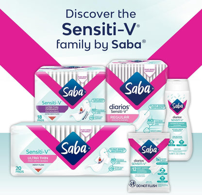 SABA Sensiti-V Ultrathin Pads for Sensitive Skin, Regular Flow, 2-Pack of 20 Pads (40 Count)