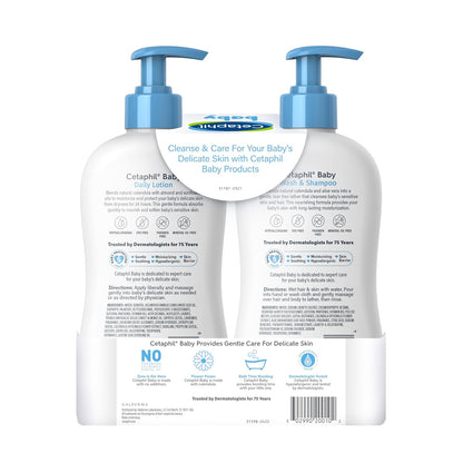 Cetaphil Baby Wash & Shampoo Plus Body Lotion, Healthy Skin Essentials, Head to Toe Hydration for up to 24 Hours, for Delicate, Sensitive Skin, 2-Pack,White