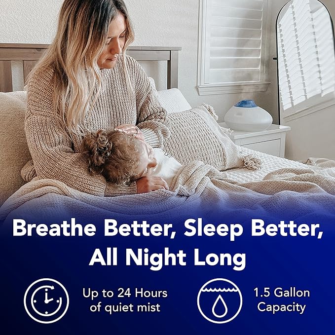 Vicks Warm Steam Vaporizer & Humidifier 1.5 Gallon Tank for Small and Medium Rooms, Night Light, Works with VapoPads and VapoSteam
