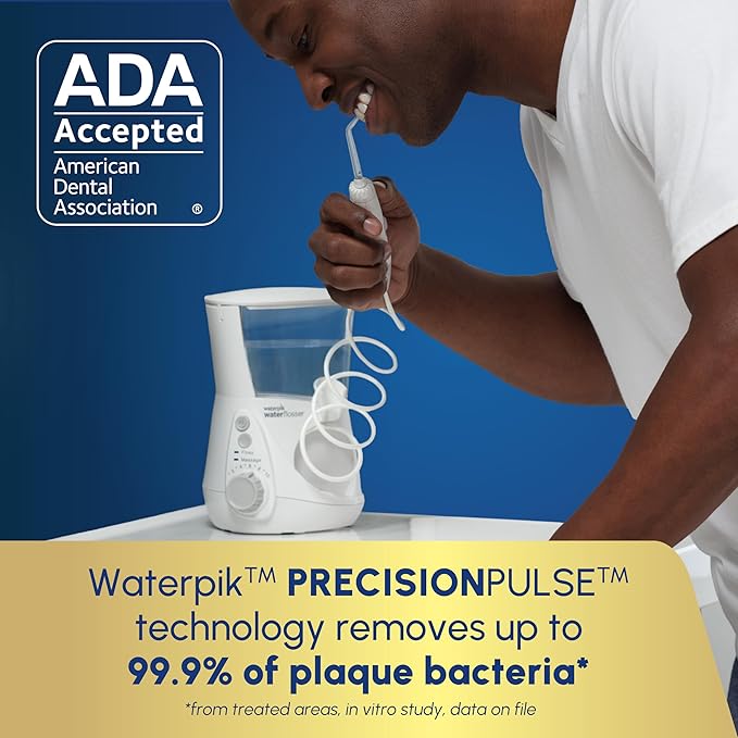 Waterpik Aquarius Water Flosser For Teeth Cleaning, Gums, Braces, Dental Care, Electric Power With 10 Settings, 7 Tips For Multiple Users And Needs, ADA Accepted, White WP-660, Packaging May Vary