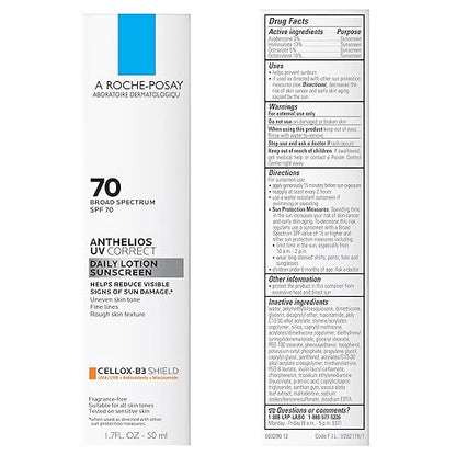 La Roche-Posay Anthelios UV Correct Sunscreen Moisturizer SPF 70, Daily Anti-Aging Face Moisturizer with Niacinamide to Even Skin Tone & Fine Lines, Sun Protection for Sensitive Skin