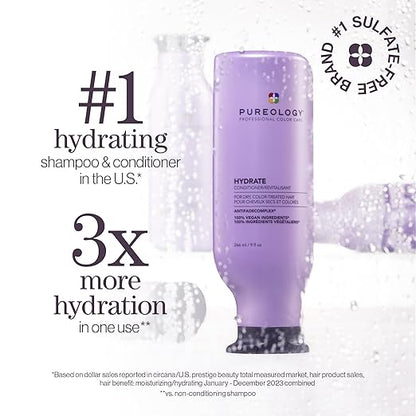 Pureology Hydrate Conditioner - For Dry or Color Treated Hair, Nourishing Conditioner to Restore Moisture and Seal in Hydration, Vegan
