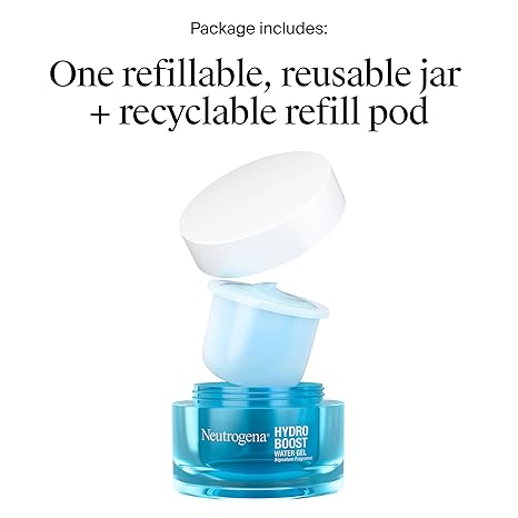 Neutrogena Hydro Boost Water Gel Face Moisturizer Starter Kit, includes Refillable Jar + Refill Pod, with Hyaluronic Acid for a Burst of Hydration & Dewy Skin, 1.7 oz Each
