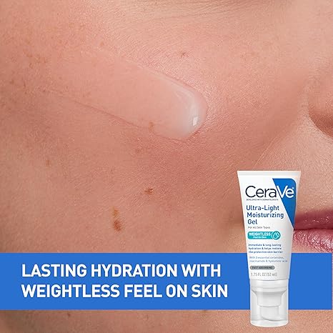 CeraVe Ultra-Light Moisturizing Gel, Hydrating Gel Face Moisturizer For Men & For Women with Ceramides, Niacinamide, Hyaluronic Acid, Fragrance Free, Oil-Free, Mattifying Moisturizer, 1.75 FL Oz