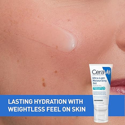 CeraVe Ultra-Light Moisturizing Gel, Hydrating Gel Face Moisturizer For Men & For Women with Ceramides, Niacinamide, Hyaluronic Acid, Fragrance Free, Oil-Free, Mattifying Moisturizer, 1.75 FL Oz