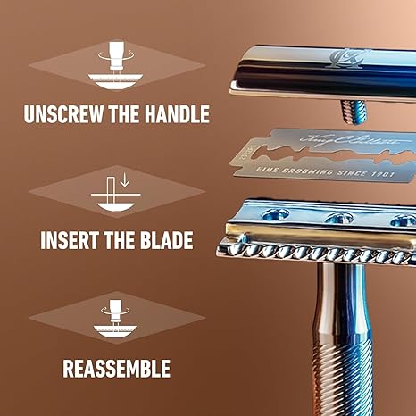 King C. Gillette Safety Razor with Chrome Plated Handle and 5 Platinum Coated Double Edge Safety Razor Blade Refills, Holiday Gifts for Men