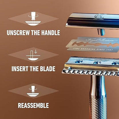 King C. Gillette Safety Razor with Chrome Plated Handle and 5 Platinum Coated Double Edge Safety Razor Blade Refills, Holiday Gifts for Men