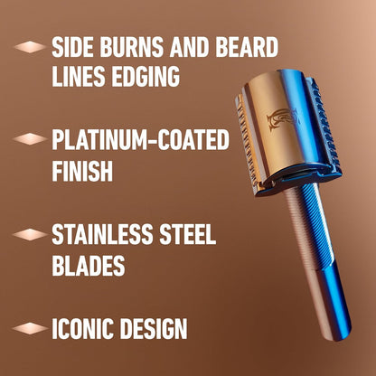 King C. Gillette Safety Razor with Chrome Plated Handle and 5 Platinum Coated Double Edge Safety Razor Blade Refills, Holiday Gifts for Men