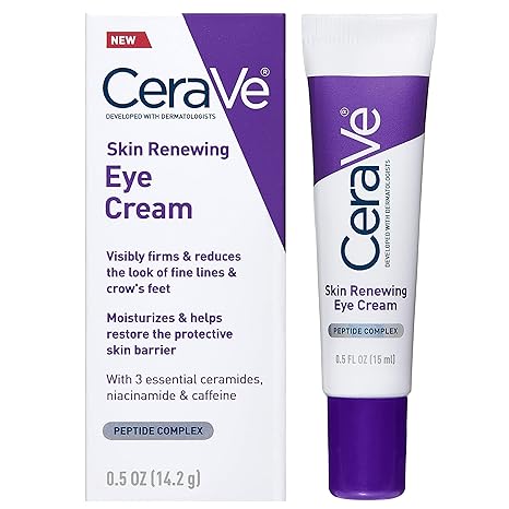 CeraVe Skin Renewing Eye Cream For Wrinkles, Under Eye Cream With Peptides + Caffeine + Niacinamide, For Wrinkles & Crows Feet, Paraben Free & Opthalmologist Tested 0.5 fl oz. (15ml)
