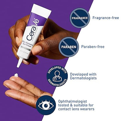 CeraVe Skin Renewing Eye Cream For Wrinkles, Under Eye Cream With Peptides + Caffeine + Niacinamide, For Wrinkles & Crows Feet, Paraben Free & Opthalmologist Tested 0.5 fl oz. (15ml)