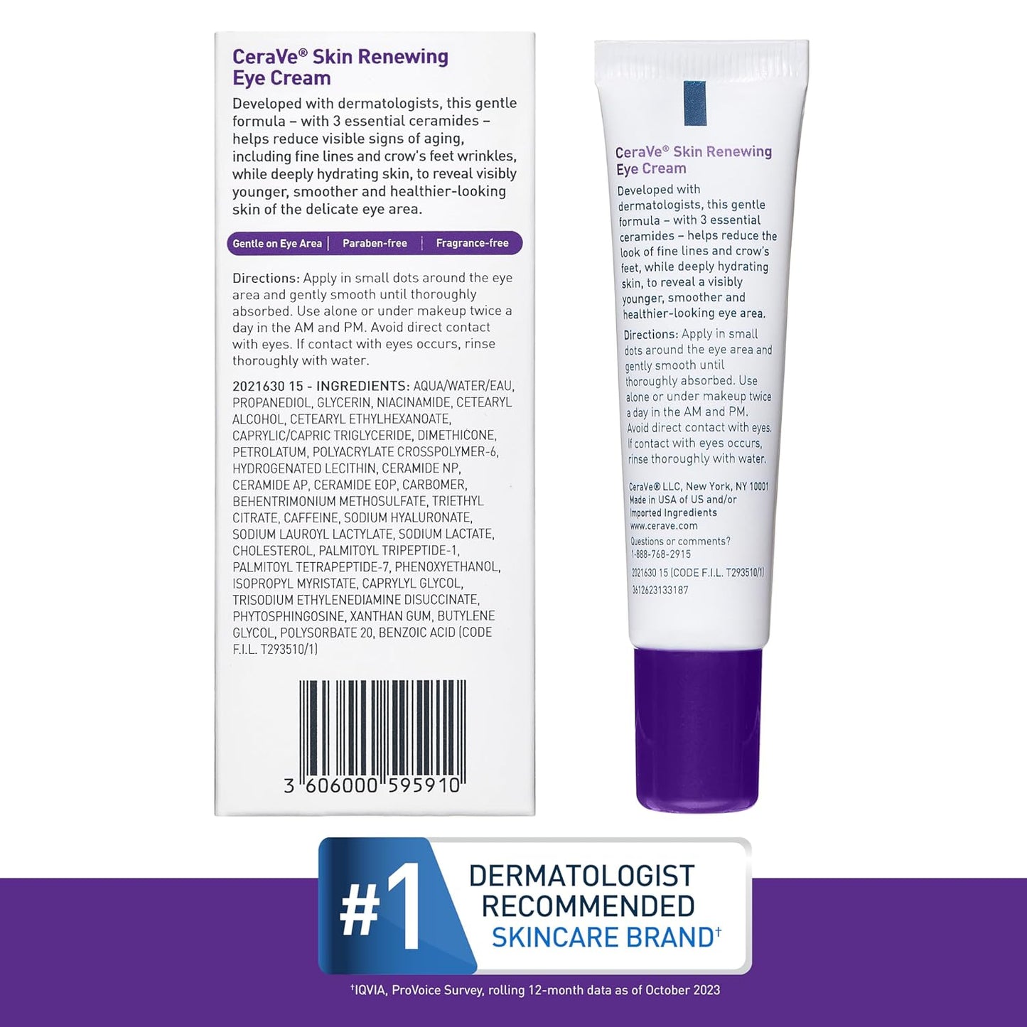CeraVe Skin Renewing Eye Cream For Wrinkles, Under Eye Cream With Peptides + Caffeine + Niacinamide, For Wrinkles & Crows Feet, Paraben Free & Opthalmologist Tested 0.5 fl oz. (15ml)