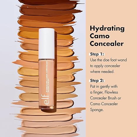 e.l.f. Hydrating Camo Concealer, Covers Blemishes & Under-Eye Circles, Full-Coverage & Delivers A Satin Finish, Vegan & Cruelty-Free, Light Beige