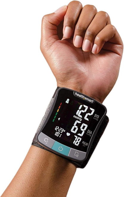 HealthSmart Digital Premium Wrist Blood Pressure Monitor with Cuff That Measures Pulse Heartbeat and High or Low BP, 120 Reading Memory Stores Up to 60 Readings for 2 Users
