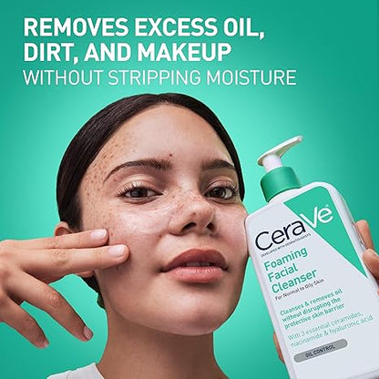 CeraVe Foaming Facial Cleanser, Daily Face Wash for Oily Skin, Hyaluronic Acid + Ceramides + Niacinamide, Fragrance Free & Paraben Free, Non-Drying Oil Control Face Wash, 16 Fluid Ounces