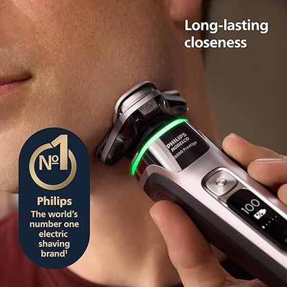Philips Norelco Shaver i9000 Prestige, Wet & Dry Electric Shaver, Dark Slate Nova, SenseIQ Technology, Triple Lift & Cut System, 360 Rotating Dual SteelPrecision Blades, Charging Stand, XP9204/85