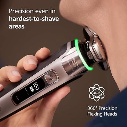 Philips Norelco Shaver i9000 Prestige, Wet & Dry Electric Shaver, Dark Slate Nova, SenseIQ Technology, Triple Lift & Cut System, 360 Rotating Dual SteelPrecision Blades, Charging Stand, XP9204/85