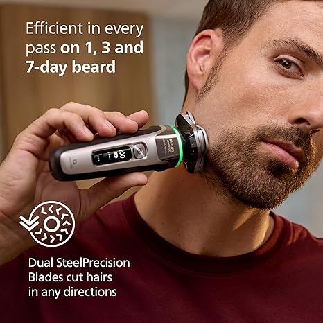 Philips Norelco Shaver i9000 Prestige, Wet & Dry Electric Shaver, Dark Slate Nova, SenseIQ Technology, Triple Lift & Cut System, 360 Rotating Dual SteelPrecision Blades, Charging Stand, XP9204/85