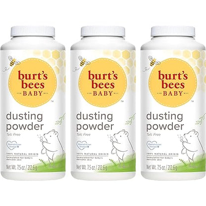 Burt's Bees Baby Dusting Powder, 100% Natural Origin, Talc-Free, Pediatrician Tested, 7.5 Ounces, Pack of 3, Pack May Vary