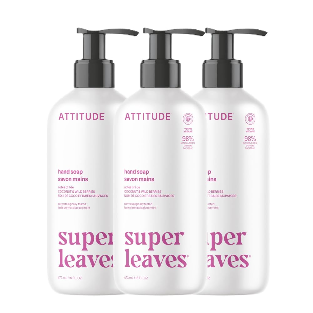 ATTITUDE Liquid Hand Soap, EWG Verified, Plant and Mineral-Based, Vegan Personal Care Products, White Tea Leaves, 16 Fl Oz (Pack of 3)
