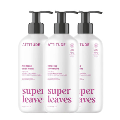 ATTITUDE Liquid Hand Soap, EWG Verified, Plant and Mineral-Based, Vegan Personal Care Products, White Tea Leaves, 16 Fl Oz (Pack of 3)
