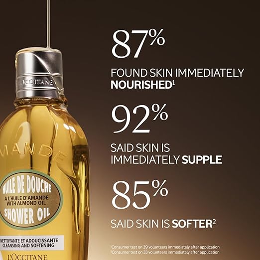 L'OCCITANE Cleansing & Softening Almond Shower Oil, Body Wash & Shaving Base Purifies & Smooths Without Drying Skin, Milky Lather, Nourishing Skincare