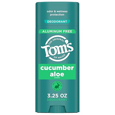 Tom’s of Maine Cucumber Aloe Aluminum Free Natural Deodorant For Women & Men | Goes on Clear | Odor & Wetness Protection | Naturally Derived and Moisture-Locking Ingredients | 3.25 oz
