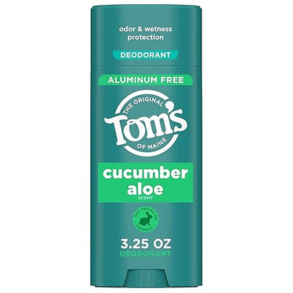 Tom’s of Maine Cucumber Aloe Aluminum Free Natural Deodorant For Women & Men | Goes on Clear | Odor & Wetness Protection | Naturally Derived and Moisture-Locking Ingredients | 3.25 oz