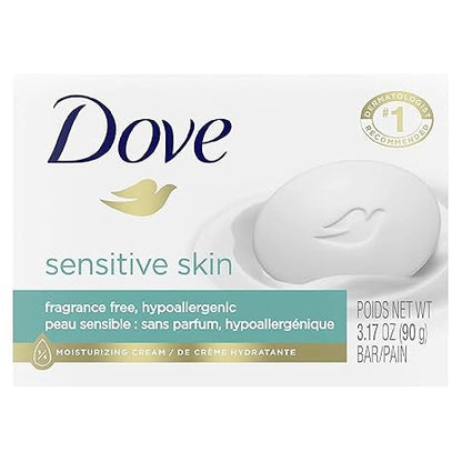 Dove Bar Soap for Sensitive Skin 3.17 oz (Pack of 2)(Packaging May Vary)