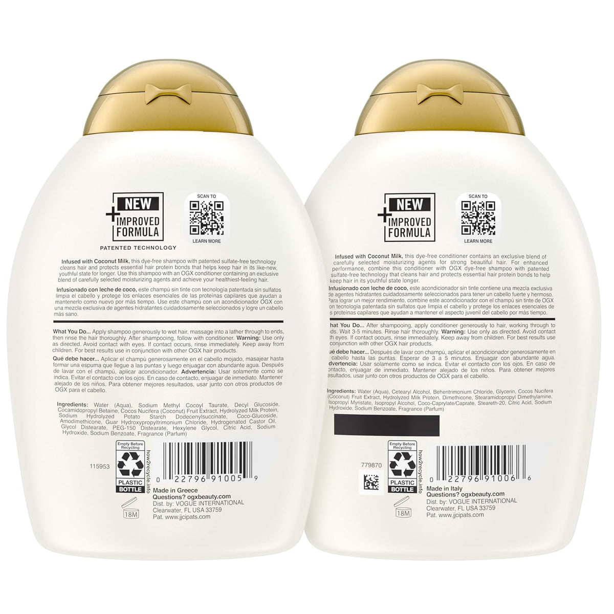 OGX Nourishing + Coconut Milk Sulfate Free Shampoo and Conditioner Set, Hydrates & Softens Hair, Lipi Pro Shield Technology, Creamy Coconut Milk White Peach & Shea Butter Scent, 2 Items, 2 x 13 fl oz Visit the OGX Store