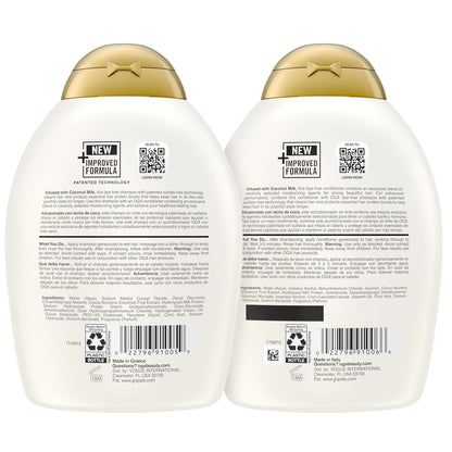 OGX Nourishing + Coconut Milk Sulfate Free Shampoo and Conditioner Set, Hydrates & Softens Hair, Lipi Pro Shield Technology, Creamy Coconut Milk White Peach & Shea Butter Scent, 2 Items, 2 x 13 fl oz Visit the OGX Store