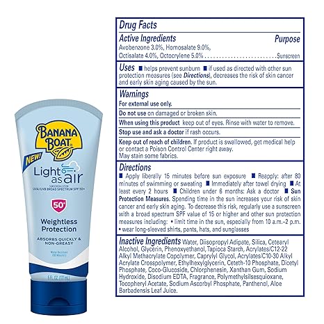 Banana Boat Light As Air Sunscreen Lotion SPF 50 Twin Pack | Lightweight & Non-Greasy Lotion Sunscreen SPF 50, Sunblock, Oxybenzone Free, 6oz each