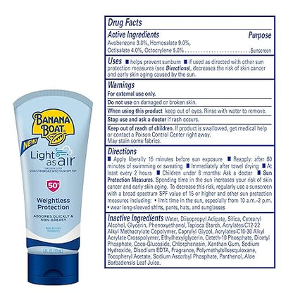 Banana Boat Light As Air Sunscreen Lotion SPF 50 Twin Pack | Lightweight & Non-Greasy Lotion Sunscreen SPF 50, Sunblock, Oxybenzone Free, 6oz each