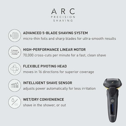 Panasonic ARC5 Electric Razor for Men with Pop-up Trimmer, Wet Dry 5-Blade Electric Shaver with Intelligent Shave Sensor and 16D Flexible Pivoting Head - ES-LV67-K (Black) (Renewed)