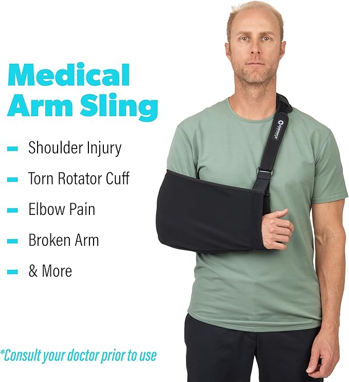 GoSports Arm Sling for Shoulder Injury, Elbow Injury, and Torn Rotator Cuff - Adjustable Shoulder Sling for Men & Women - Left & Right Arm Sling