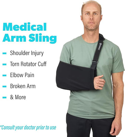 GoSports Arm Sling for Shoulder Injury, Elbow Injury, and Torn Rotator Cuff - Adjustable Shoulder Sling for Men & Women - Left & Right Arm Sling