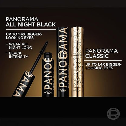 L'Oreal Paris Voluminous Panorama Mascara, Volumizing and Lengthening Formula, Longwear, Smudge-Resistant and Washable, All Night Black Mascara, 0.33 Fl Oz