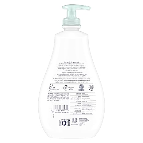 Baby Dove Sensitive Skin Care Baby Wash Fragrance Free Moisture For Baby Bath Time Fragrance Free and Hypoallergenic, Washes Away Bacteria 20 oz
