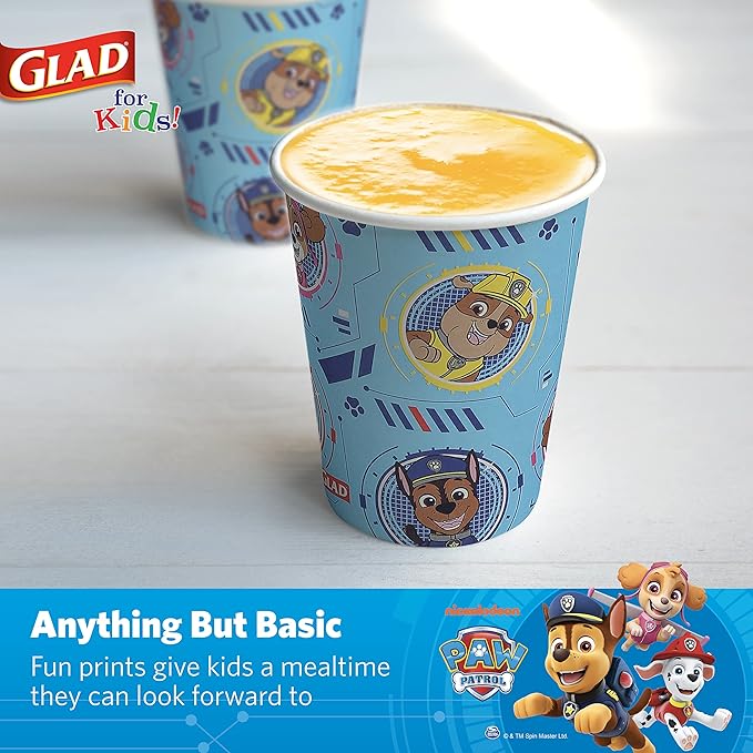 Glad for Kids Paw Patrol Paper Cups, Soak Proof Heavy Duty Disposable Drink Cups for Kids Parties, School Events, and Everyday Meals, Easy Cleanup and Kid Friendly Design, 9 oz, 20 Count - 10 Pack