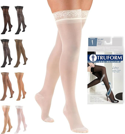 Truform Sheer Compression Stockings, 15-20 mmHg, Women's Thigh High Length, 20 Denier, Ivory, X-Large