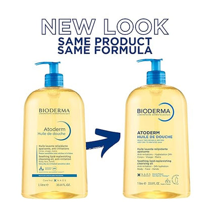 Bioderma Atoderm Shower Oil, Cleansing Oil For Face & Body, Nourishing Cleansing Oil For Dry to Atopic Sensitive Skin For Softer & Smooth Skin For Your Whole Family