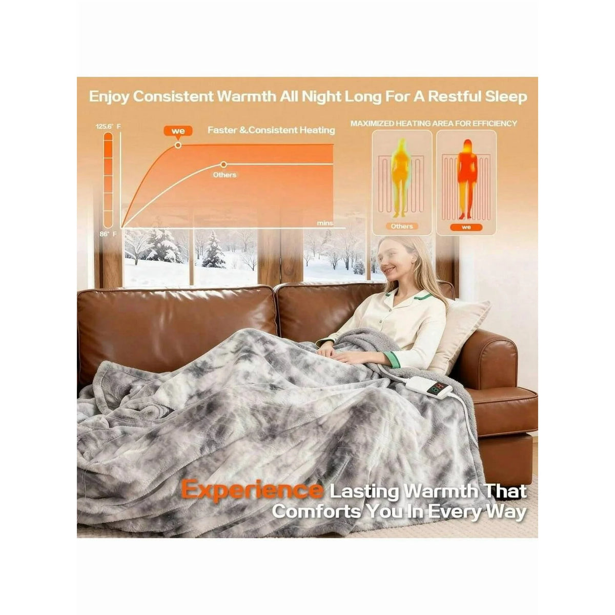Electric Heated Blanket Faux Fur Heating Blanket 10 Heating Settings, 1-8h Timer & Overheat Protection, Machine Washable, Soft Flannel And Sherpa Full Body Warmth
