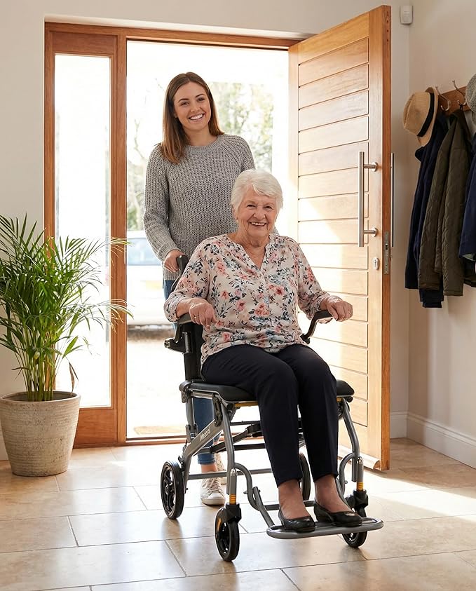 Transport Wheelchairs for Adults Lightweight Foldable Transport Chair with Telescopic Handle, Portable Folding Travel Transfer Wheel Chairs for Seniors