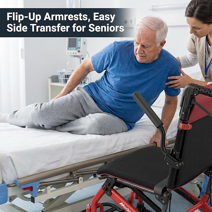 Transport Wheelchairs for Adults Lightweight Foldable Transport Chair with Telescopic Handle, Portable Folding Travel Transfer Wheel Chairs for Seniors