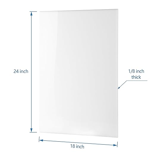 White Acrylic Sheet 18" x 24" x 1/8" Thick (3mm) Cast Plexiglass Panel Plastic Board for Craft Project, Laser Cutting, Engraving, Sign, Pack of 2