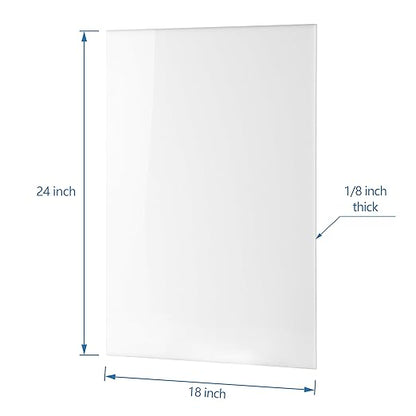 White Acrylic Sheet 18" x 24" x 1/8" Thick (3mm) Cast Plexiglass Panel Plastic Board for Craft Project, Laser Cutting, Engraving, Sign, Pack of 2